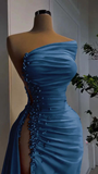 Charming Red Satin Long Evening Dress with High Slit Y4115