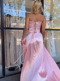 Pink Strapless Beaded Satin Formal Mermaid Prom Evening Dress Y7866