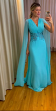 Sky Blue Chiffon Mother of Bride and Groom Dress Evening Dress Y6266