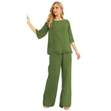 Sunnderly Chiffon Mother of The Bride Dress Plus Size Pant Suits Ruffle Layers