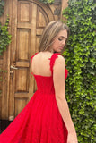 Off The Shoulder A-line Sleeveless Applique Prom Dress with Front Split