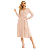 Sunnderly Chiffon Bridesmaid Dress V-Back Waist Belt Formal Prom Gown Mother of The Bride Wedding Guest
