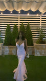 Romantic Pink Backless Sleeveless Lace Mermaid Evening Dresses with Train Y1490