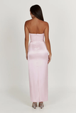 Pink Strapless Satin Long Prom Dress Evening Gown Y7790