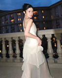 Elegant White Chiffon Mermaid Evening Dress Long Layered Prom Dress Y7716