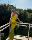 Sexy Sheath Long Party Prom Dress Olive Green One Shoulder Prom Evening Dress Y8009