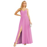 Spaghetti Strap Bridesmaid Dresses for Women Chiffon Long Formal Party Prom Gowns