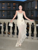 Elegant White Chiffon Mermaid Evening Dress Long Layered Prom Dress Y7716