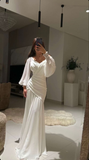Chic White V Neck Ruched Mermaid Evening Dress Long Prom Dress Y7737