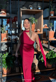 Sexy Sheath Long Prom Dress Burgundy One Shoulder Evening Gown Y8214