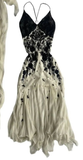 Champagne Spaghetti Straps Chiffon Black Lace Prom Dress Long Evening Dress Y7480