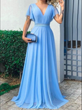 Charming Blue A-line Prom Dress Blue Evening Dress Y5775