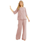 Sunnderly Chiffon Mother of The Bride Dress Plus Size Pant Suits Ruffle Layers