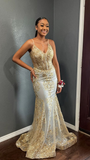 Princess Embroidered Corset Style Gold Mermaid Evening Dress Y5887