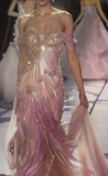 Classy Chiffon Beaded Evening Dress Off The shoulder Long Prom Dress Y8401