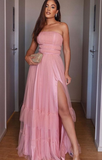A Line Pink Long Prom Dresses Party Evening Gowns Y7050