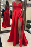 Split-Front Empire Long Red Prom Dress Red Evening Dress Y7076