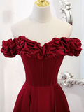 A-Line Off Shoulder Satin Long Prom Dress Satin Evening Dress Y6340