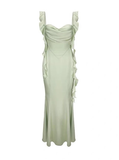 Elegant Summer Ruffle Ribbon Slip Backless Sexy Dress For Women Chic Ruched Slim Evening Dress Y7390