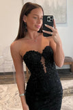 Tulle Mermaid Lace Appliques Sweetheart Keyhole Long Prom Dress