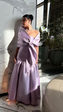 Women's Strapless Satin Evening Dresses Vintage Wrap Beading Floor Length Long Dress Y4868