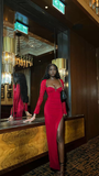 Vintage Red Evening Dress With Long Sleeves 20th Birthday Red Party Dress Y4924