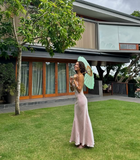 Classy Spaghetti Straps Pink Backless Evening Dress Long Prom Dress Y8293