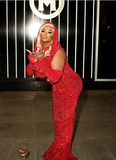 Charming Red Sequin Sheath Prom Dress Red Evening Dress Y4701