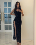 Sexy Black Sheath Evening Dress with High Split Y4358