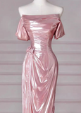 Elegant Mermaid Off Shoulder Long Prom Dress Pink Birthday Evening Dress Y8068