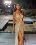 Long Prom Dresses Spaghetti Straps Sequin Mermaid Evening Gowns Y191