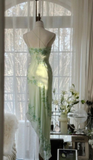 Elegant Green One Shoulder Chiffon Beaded Prom Dress Mermaid Evening Dress Y8559
