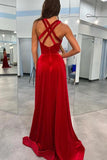 Velvet A-line V-neck Rhinestone Straps Prom Dresses With Slit