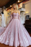 Tulle Two-Pieces Long Sleeves Prom Dresses With Appliques
