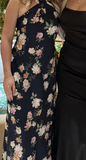 Pretty Halter Navy Blue Satin Print Long Prom Dress Evening Dress Y8453