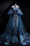 Gorgeous Navy Blue Off The Shoulder Mermaid Evening Dress Formal Prom Dress Y8388