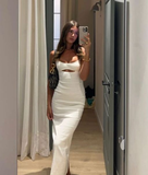 White Spaghetti Straps Long Evening Dress Formal Dress Y7201