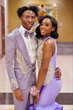 Lilac Mermaid Appliques Prom Dress Lilac Evening Dress Y6171