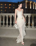 Elegant White Chiffon Mermaid Evening Dress Long Layered Prom Dress Y7716