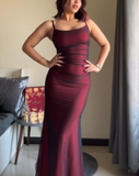 Vintage Burgundy Spaghetti Straps Prom Dress Evening Gown Y7780