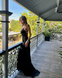 Simple Black Spaghetti Straps Long Mermaid Prom Dress Evening Dress Y8294