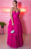 Sparkly Fuchsia A-line Multi-layered Tulle Evening Dress Winter Prom Dress Y4729