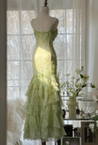 Gorgeous Green Mermaid Sweetheart  Chiffon Beaded Layered Prom Dress Long Evening Dress Y8558