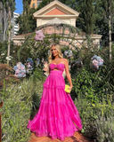 Hot Pink Formal Occasion Dress Sweetheart Long Party Dress Tiered Sleeveless Sexy Evening Dress Y6183