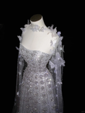 Pretty Lilac Tulle Beaded Appliques A Line Prom Evening Dress Formal Evening Dress Y8657