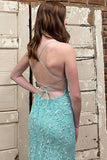 Tulle Mermaid Scoop Neck Lace Up Back Prom Dresses, Party Dress