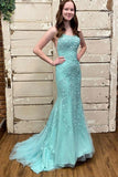 Tulle Mermaid Scoop Neck Lace Up Back Prom Dresses, Party Dress