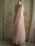 Vintage Pink One Shoulder Chiffon Evening Dress A Line Prom Dress Y7791