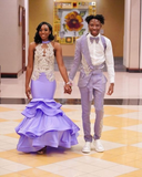 Lilac Mermaid Appliques Prom Dress Lilac Evening Dress Y6171