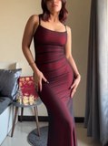 Vintage Burgundy Spaghetti Straps Prom Dress Evening Gown Y7780